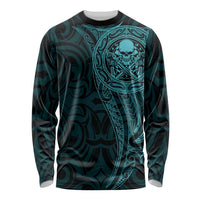 New Zealand Skull Darts Long Sleeve Shirt Aotearoa Maori Chest Tattoo Stylized Teal - Polynesian Pride