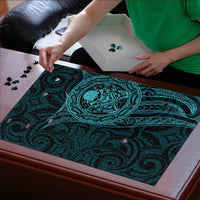 New Zealand Skull Darts Puzzle Aotearoa Maori Chest Tattoo Stylized Teal - Polynesian Pride