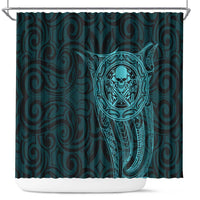 New Zealand Skull Darts Shower Curtain Aotearoa Maori Chest Tattoo Stylized Teal - Polynesian Pride