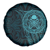 New Zealand Skull Darts Spare Tire Cover Aotearoa Maori Chest Tattoo Stylized Teal - Polynesian Pride