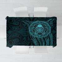 New Zealand Skull Darts Tablecloth Aotearoa Maori Chest Tattoo Stylized Teal - Polynesian Pride