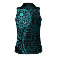 New Zealand Skull Darts Women Sleeveless Polo Shirt Aotearoa Maori Chest Tattoo Stylized Teal - Polynesian Pride