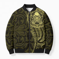 New Zealand Skull Darts Bomber Puffer Jacket Aotearoa Maori Chest Tattoo Stylized Gold - Polynesian Pride