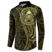 New Zealand Skull Darts Button Sweatshirt Aotearoa Maori Chest Tattoo Stylized Gold - Polynesian Pride