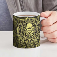New Zealand Skull Darts Ceramic Mug Aotearoa Maori Chest Tattoo Stylized Gold - Polynesian Pride