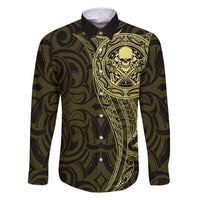 New Zealand Skull Darts Family Matching Summer Maxi Dress and Hawaiian Shirt Aotearoa Maori Chest Tattoo Stylized Gold - Polynesian Pride