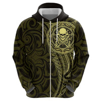 New Zealand Skull Darts Hoodie Aotearoa Maori Chest Tattoo Stylized Gold - Polynesian Pride