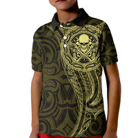 New Zealand Skull Darts Kid Polo Shirt Aotearoa Maori Chest Tattoo Stylized Gold - Polynesian Pride