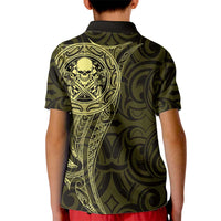 New Zealand Skull Darts Kid Polo Shirt Aotearoa Maori Chest Tattoo Stylized Gold - Polynesian Pride