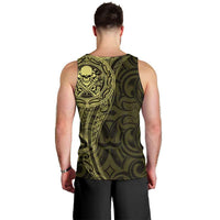New Zealand Skull Darts Men Tank Top Aotearoa Maori Chest Tattoo Stylized Gold - Polynesian Pride
