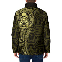 New Zealand Skull Darts Padded Jacket Aotearoa Maori Chest Tattoo Stylized Gold - Polynesian Pride