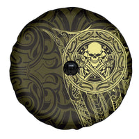 New Zealand Skull Darts Spare Tire Cover Aotearoa Maori Chest Tattoo Stylized Gold - Polynesian Pride
