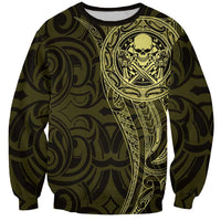 New Zealand Skull Darts Sweatshirt Aotearoa Maori Chest Tattoo Stylized Gold - Polynesian Pride