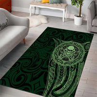 New Zealand Skull Darts Area Rug Aotearoa Maori Chest Tattoo Stylized Green - Polynesian Pride