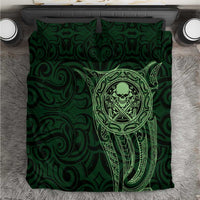 New Zealand Skull Darts Bedding Set Aotearoa Maori Chest Tattoo Stylized Green - Polynesian Pride