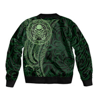 New Zealand Skull Darts Bomber Jacket Aotearoa Maori Chest Tattoo Stylized Green - Polynesian Pride