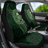 New Zealand Skull Darts Car Seat Cover Aotearoa Maori Chest Tattoo Stylized Green - Polynesian Pride