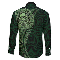 New Zealand Skull Darts Family Matching Mermaid Dress and Hawaiian Shirt Aotearoa Maori Chest Tattoo Stylized Green - Polynesian Pride