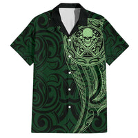 New Zealand Skull Darts Family Matching Tank Maxi Dress and Hawaiian Shirt Aotearoa Maori Chest Tattoo Stylized Green - Polynesian Pride