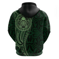 New Zealand Skull Darts Hoodie Aotearoa Maori Chest Tattoo Stylized Green - Polynesian Pride