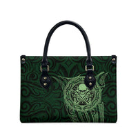 New Zealand Skull Darts Leather Bag Aotearoa Maori Chest Tattoo Stylized Green - Polynesian Pride