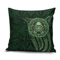 New Zealand Skull Darts Pillow Cover Aotearoa Maori Chest Tattoo Stylized Green - Polynesian Pride