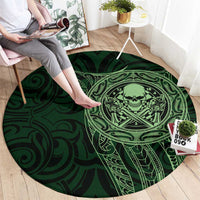 New Zealand Skull Darts Round Carpet Aotearoa Maori Chest Tattoo Stylized Green - Polynesian Pride