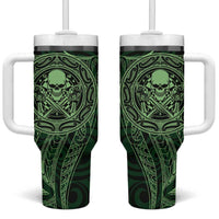 New Zealand Skull Darts Tumbler With Handle Aotearoa Maori Chest Tattoo Stylized Green - Polynesian Pride