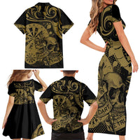 New Zealand Darts Family Matching Short Sleeve Bodycon Dress and Hawaiian Shirt Skull In Dart We Trust Maori Pattern - Polynesian Pride