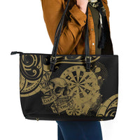 New Zealand Darts Leather Tote Bag Skull In Dart We Trust Maori Pattern - Polynesian Pride