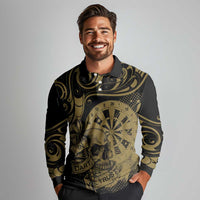 New Zealand Darts Long Sleeve Polo Shirt Skull In Dart We Trust Maori Pattern - Polynesian Pride