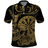 New Zealand Darts Polo Shirt Skull In Dart We Trust Maori Pattern - Polynesian Pride