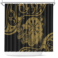 New Zealand Darts Shower Curtain Skull In Dart We Trust Maori Pattern - Polynesian Pride