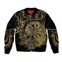New Zealand Darts Sleeve Zip Bomber Jacket Skull In Dart We Trust Maori Pattern - Polynesian Pride