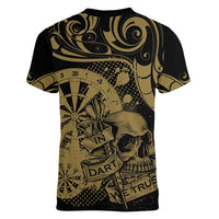 New Zealand Darts Women V-Neck T-Shirt Skull In Dart We Trust Maori Pattern - Polynesian Pride