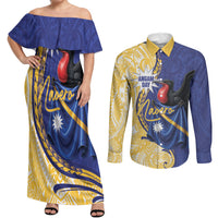 Personalised Nauru Angam Day Couples Matching Off Shoulder Maxi Dress and Long Sleeve Button Shirt Naoero Frigatebird With Flag Proud