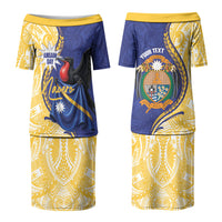Personalised Nauru Angam Day Couples Matching Puletasi and Long Sleeve Button Shirt Naoero Frigatebird With Flag Proud