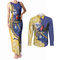 Personalised Nauru Angam Day Couples Matching Tank Maxi Dress and Long Sleeve Button Shirt Naoero Frigatebird With Flag Proud