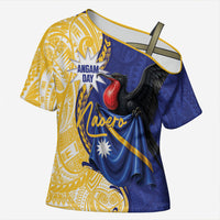 Personalised Nauru Angam Day Cross Shoulder Shirt Naoero Frigatebird With Flag Proud