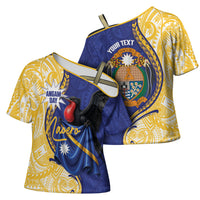 Personalised Nauru Angam Day Cross Shoulder Shirt Naoero Frigatebird With Flag Proud