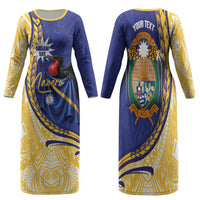Personalised Nauru Angam Day Family Matching Long Sleeve Bodycon Dress and Hawaiian Shirt Naoero Frigatebird With Flag Proud