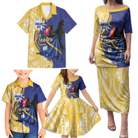 Personalised Nauru Angam Day Family Matching Puletasi and Hawaiian Shirt Naoero Frigatebird With Flag Proud