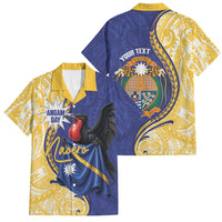 Personalised Nauru Angam Day Family Matching Short Sleeve Bodycon Dress and Hawaiian Shirt Naoero Frigatebird With Flag Proud