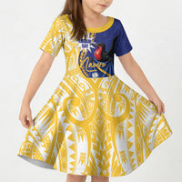 Personalised Nauru Angam Day Kid Short Sleeve Dress Naoero Frigatebird With Flag Proud