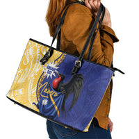 Nauru Angam Day Leather Tote Bag Naoero Frigatebird With Flag Proud