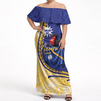 Personalised Nauru Angam Day Off Shoulder Maxi Dress Naoero Frigatebird With Flag Proud