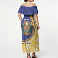 Personalised Nauru Angam Day Off Shoulder Maxi Dress Naoero Frigatebird With Flag Proud