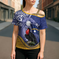Magnificent Frigatebird Nauru Cross Shoulder Shirt Pandanus Weaving Polynesian Pattern