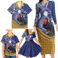 Magnificent Frigatebird Nauru Family Matching Long Sleeve Bodycon Dress and Hawaiian Shirt Pandanus Weaving Polynesian Pattern