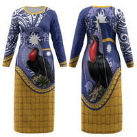 Magnificent Frigatebird Nauru Family Matching Long Sleeve Bodycon Dress and Hawaiian Shirt Pandanus Weaving Polynesian Pattern